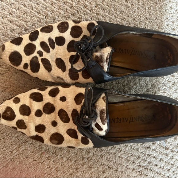 Yves Saint Laurent Leopard Print Flats Suede Loafers - Picture 1 of 9